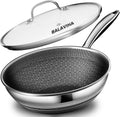 Wok Pan - 304 Stainless Steel Woks & Stir-fry Pans Nonstick - Hybrid 10.8 inch Nonstick Wok with Lid for Induction, All Stoves, PFOA-Free Cookware, Kitchen Essentials, Dishwasher and Oven Safe