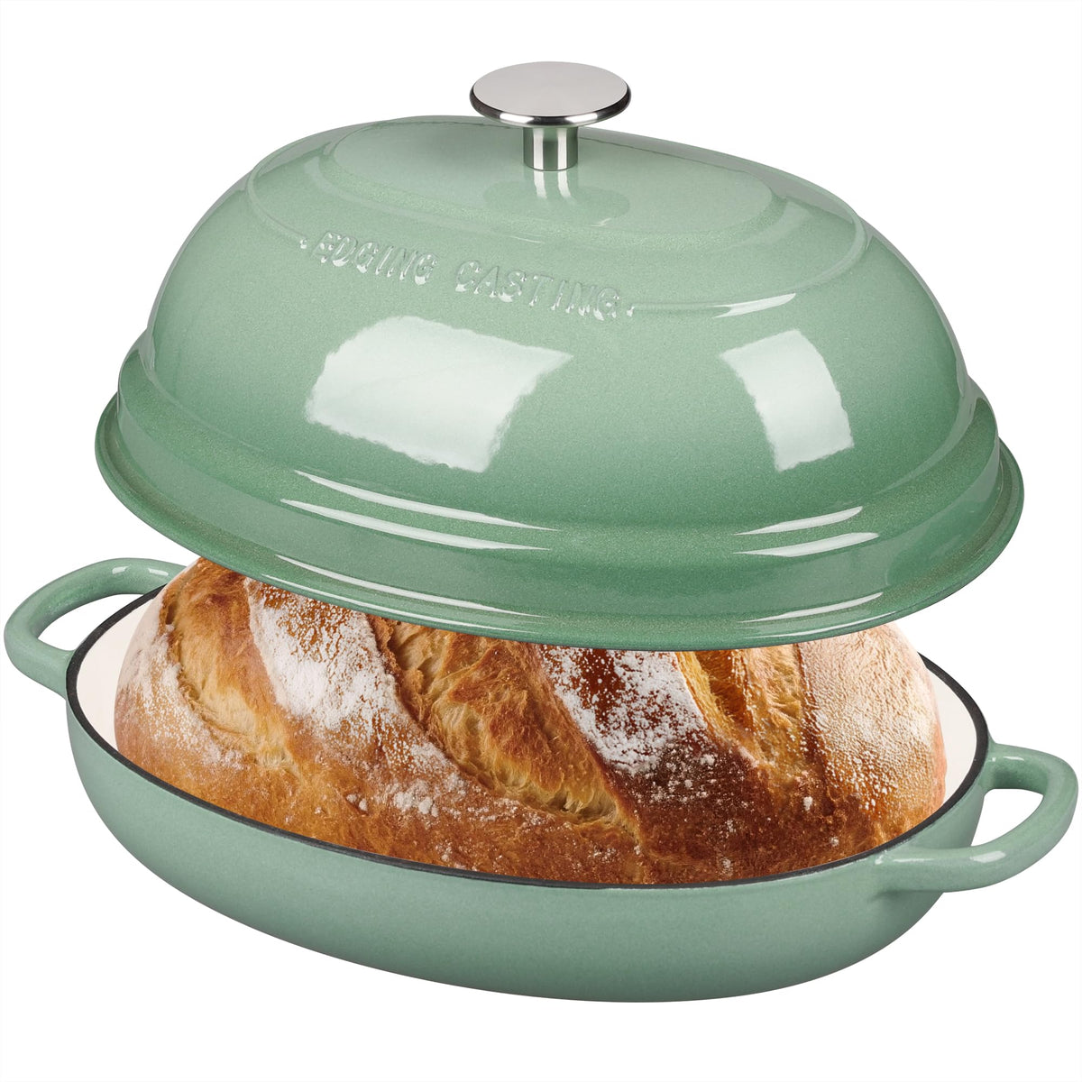 EDGING CASTING Enameled Oval Cast Iron Dutch Oven Pot with Lid, Bread Dutch Oven for Sourdough Bread Baking, Dutch Oven Bread, Bread Oven, 6QT, Seasalt