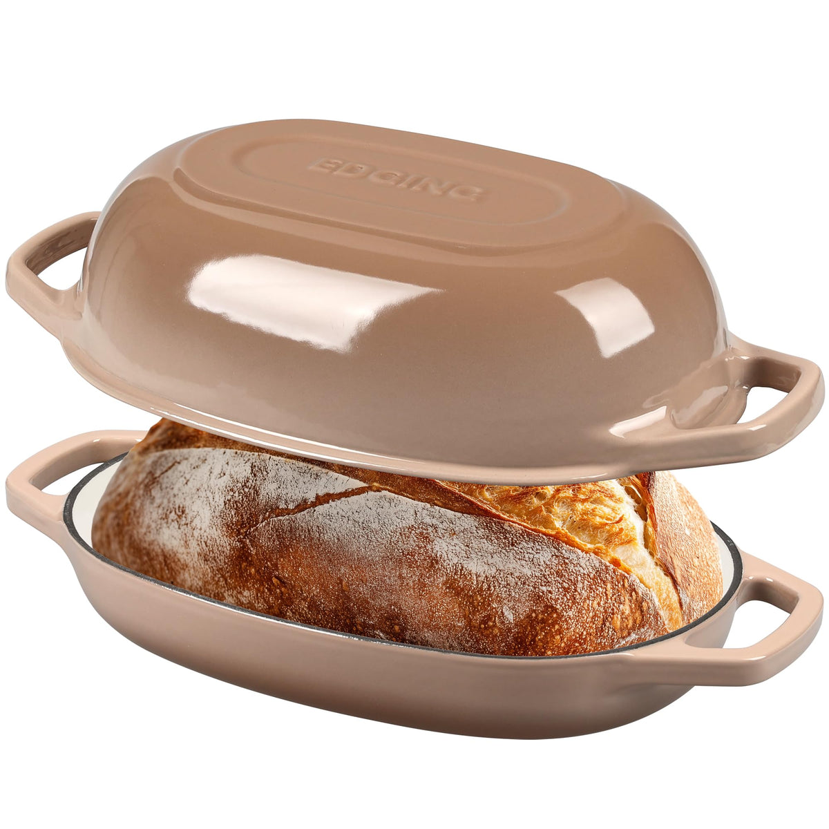 EDGING CASTING Enameled Cast Iron Oval Dutch Oven Pot with Lid, Dutch Oven for Sourdough Bread Baking, Bread Oven, Bread Dutch Oven, Oval Bread Pan, 5qt, White