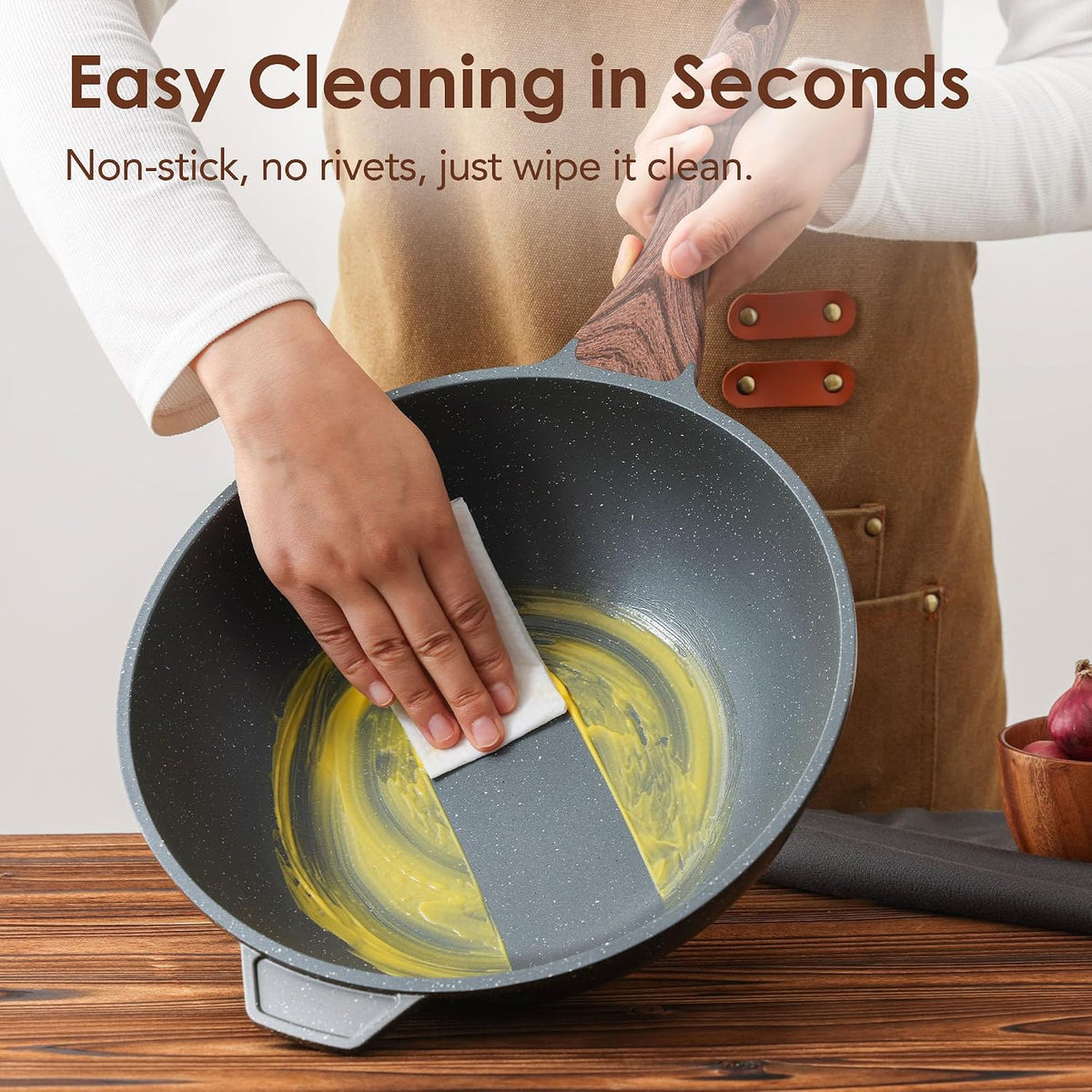 SENSARTE Nonstick Wok Pan with Lid 11Inch, Healthy Stir-fry Pan Chef's Pan