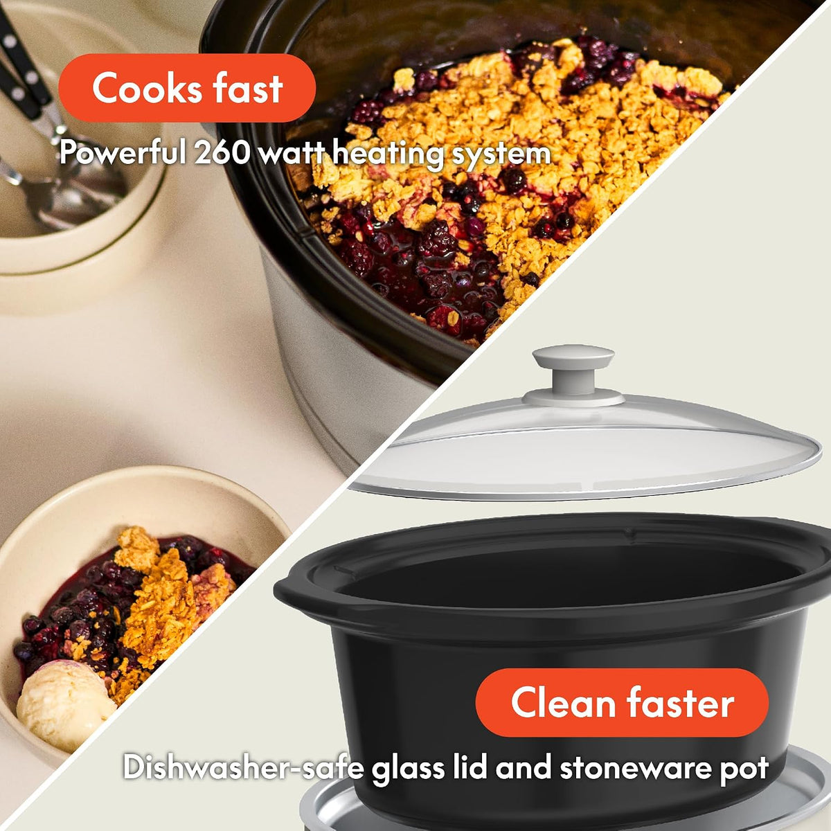 bella SAVOR 6qt Programmable Non-Toxic Slow Cooker, Oatmilk