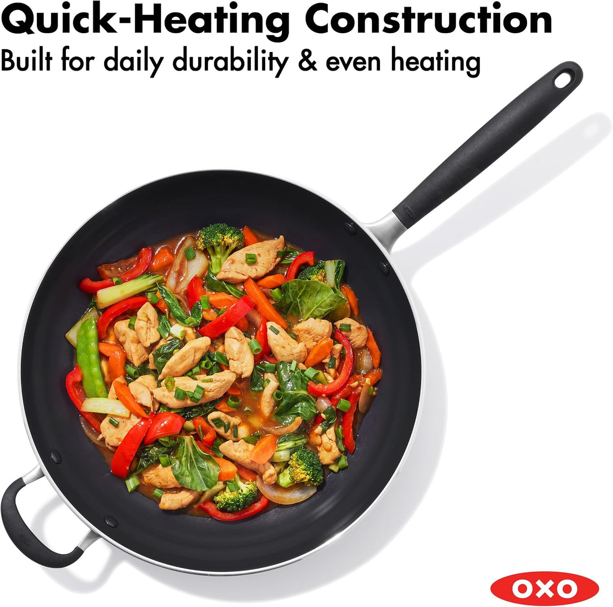 OXO 14” Non-Stick Every Day Wok Pan, BPA-Free Silicone Handle, Stir-Fry Skillet, Dishwasher & Oven Safe, Black