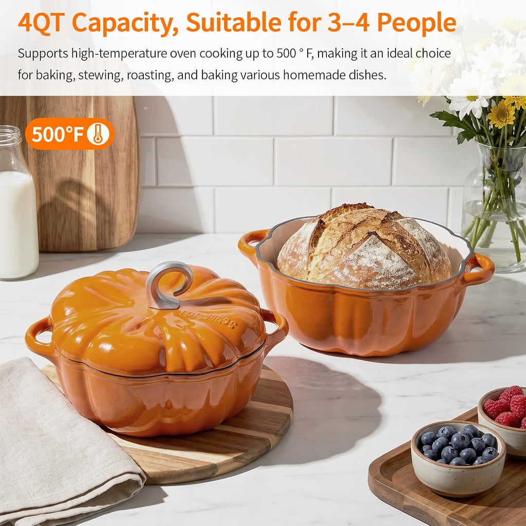 4-Quart Cast Iron Dutch Oven with Lid, Dual Handle