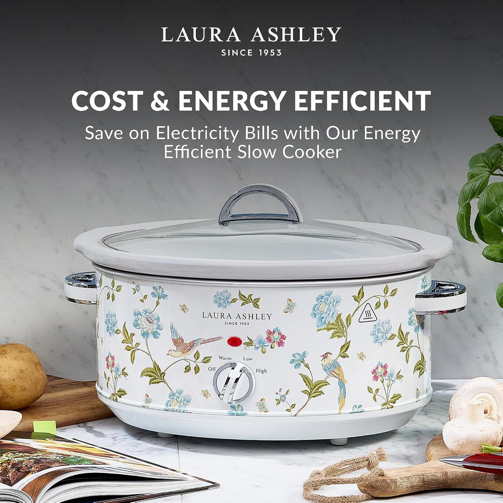Laura Ashley Elveden White Small Slow Cookers 3.7 Quarts,Slow Cooker 3.7QT