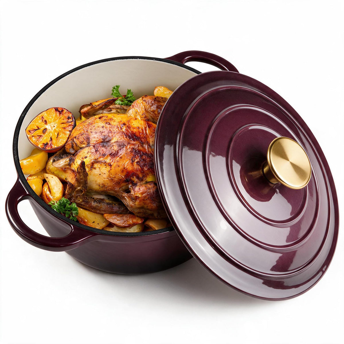 6 Quart Dutch Oven Enameled Cast Iron with Lid - Big Dual Handles - Oven Safe up to 500°F - Classic Round Pot for Versatile Cooking Cream
