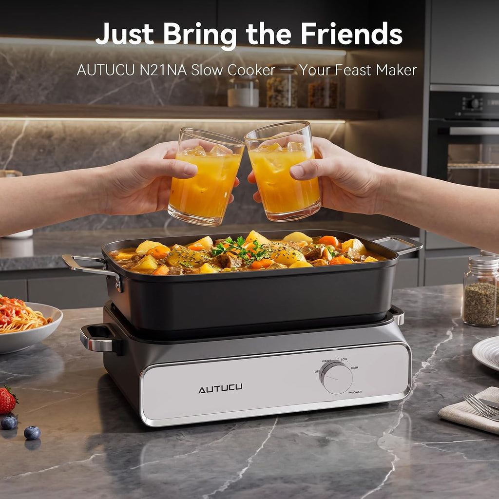 Slow Cooker 10-Quart - PFOA-Free Ceramic Coating, Oven Safe to 450°F | Keep Warm Function for Large Family Gatherings (Includes Silicone Spoon)
