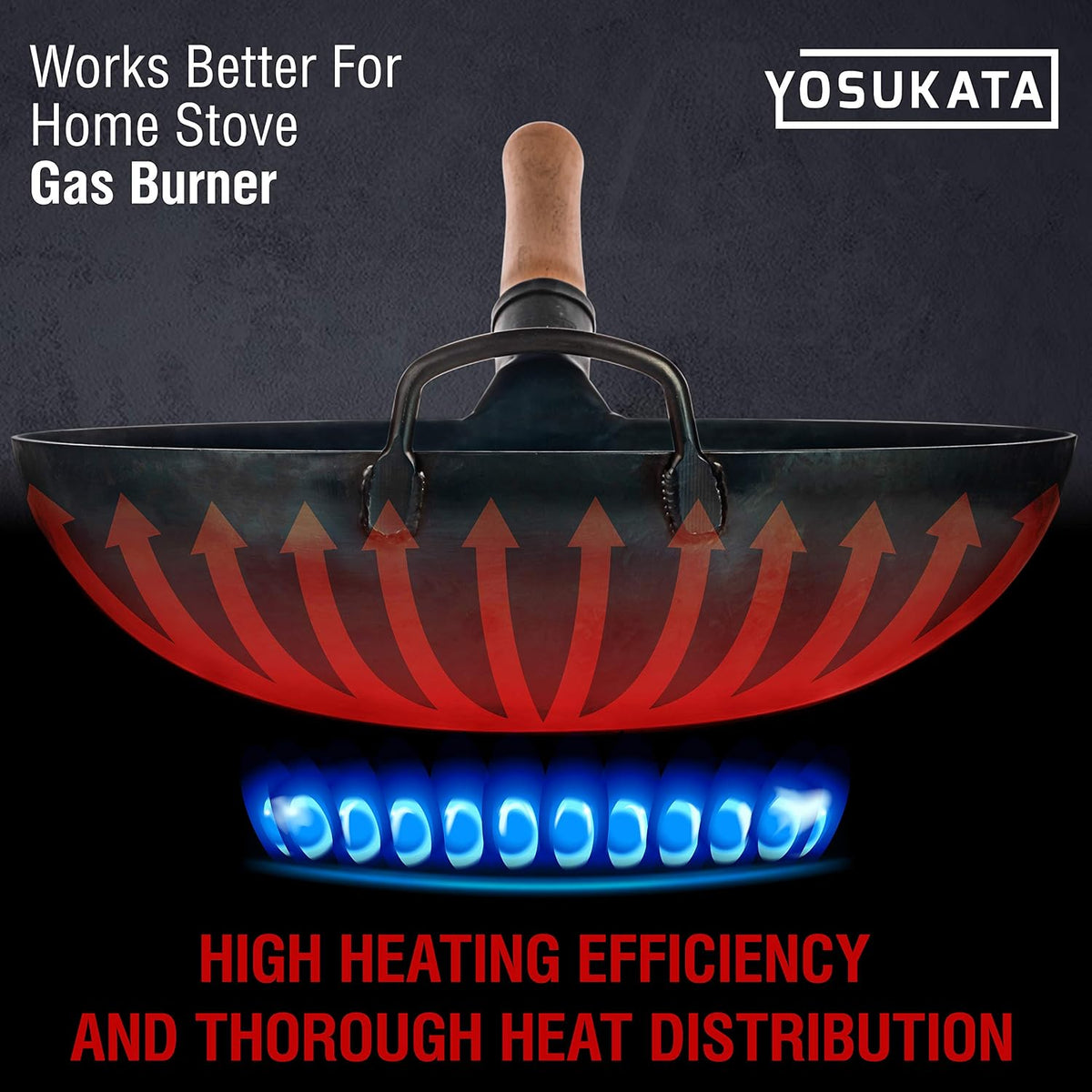 YOSUKATA 14” Blue Carbon Steel Wok with Round Bottom