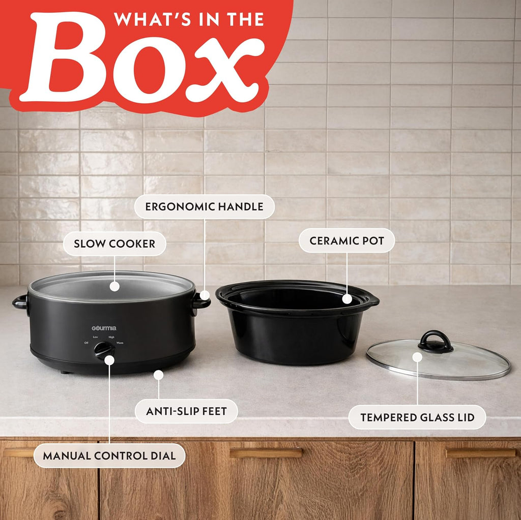Gourmia Slow Cooker – 6 Quart, Manual Controls, Removable Stoneware, Black