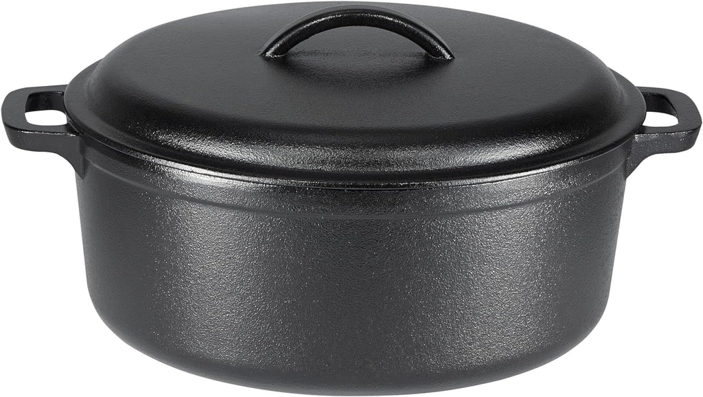 Amazon Basics Pre-Seasoned Cast Iron Mini Dutch Oven Pot with Lid and Dual Handles, Oven Safe, 2-Quart, Round, Black