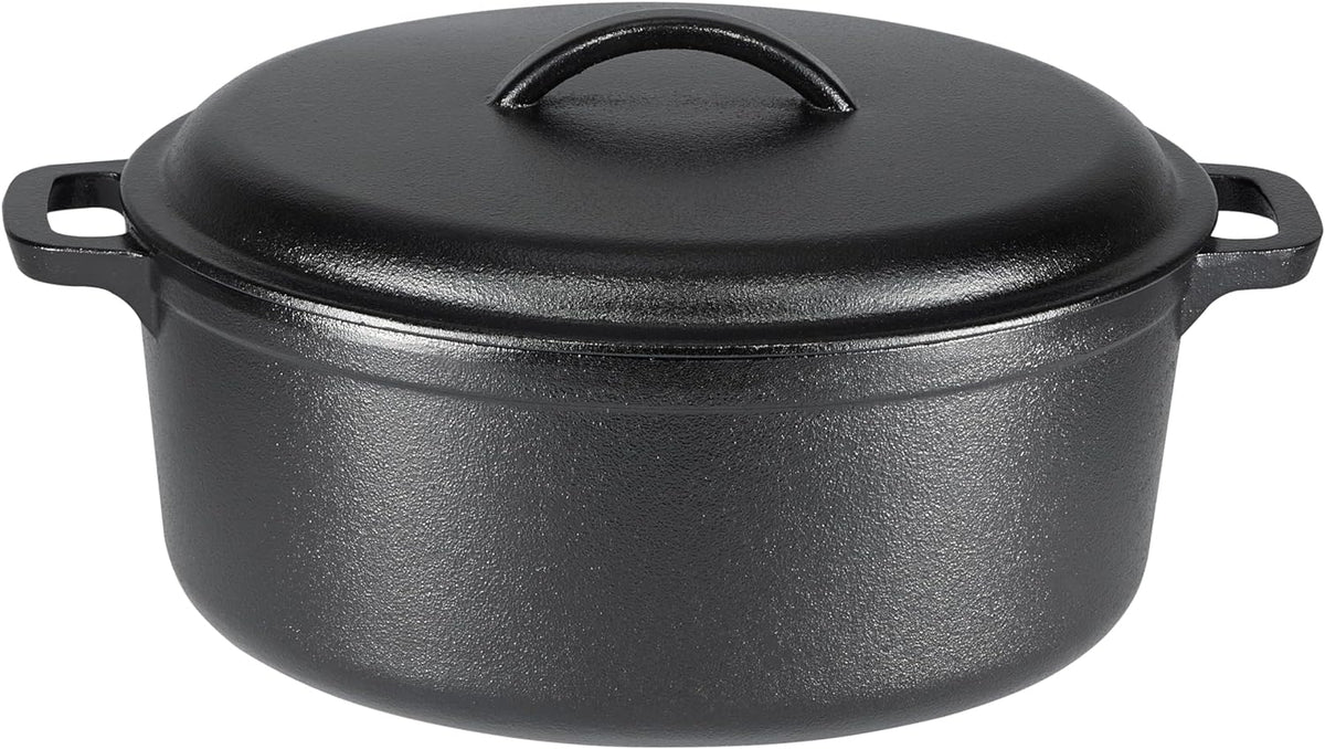 Amazon Basics Pre-Seasoned Cast Iron Mini Dutch Oven Pot with Lid and Dual Handles, Oven Safe, 2-Quart, Round, Black