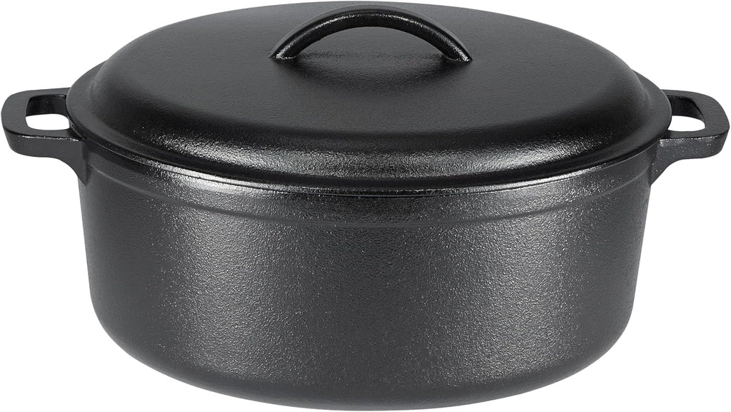 Amazon Basics Pre-Seasoned Cast Iron Mini Dutch Oven Pot with Lid and Dual Handles, Oven Safe, 2-Quart, Round, Black