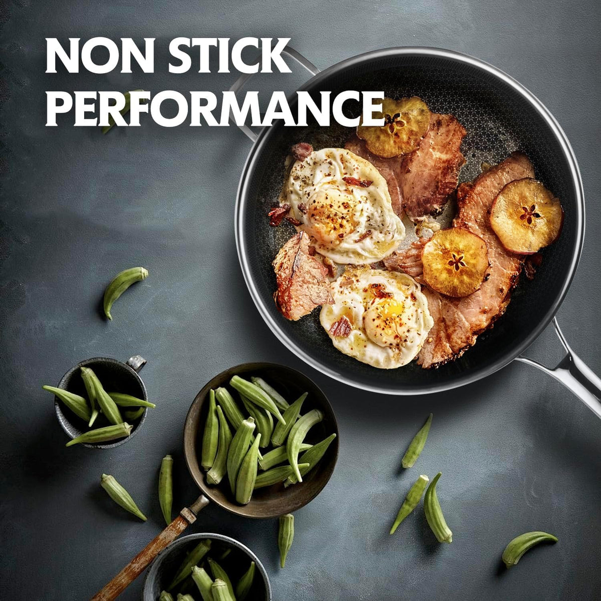 Wok Pan with Lid & Steamer, 13" Hybrid Stainless Steel Wok, Stir Fry Pan