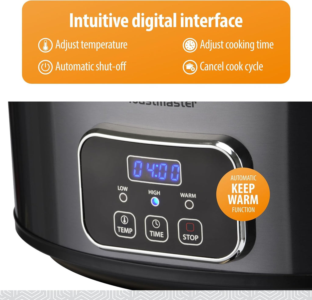 Toastmaster 4-Quart Digital Slow Cooker with Locking Lid, Graphite