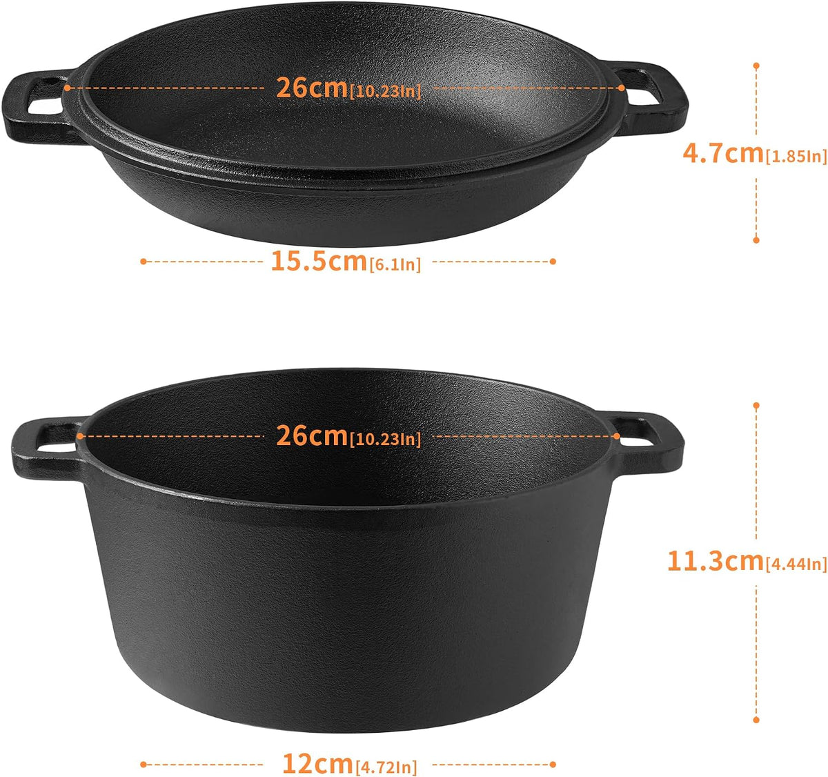 Vivicreate 5 QT Cast Iron Dutch Oven 2 in 1 Pre Seasoned with Skillet Lid Oven Safe Campfire Baking Sourdough Bread Camping Cookware Ollas de Hierro Fundido Para Cocinar Olla de Cocina Grande