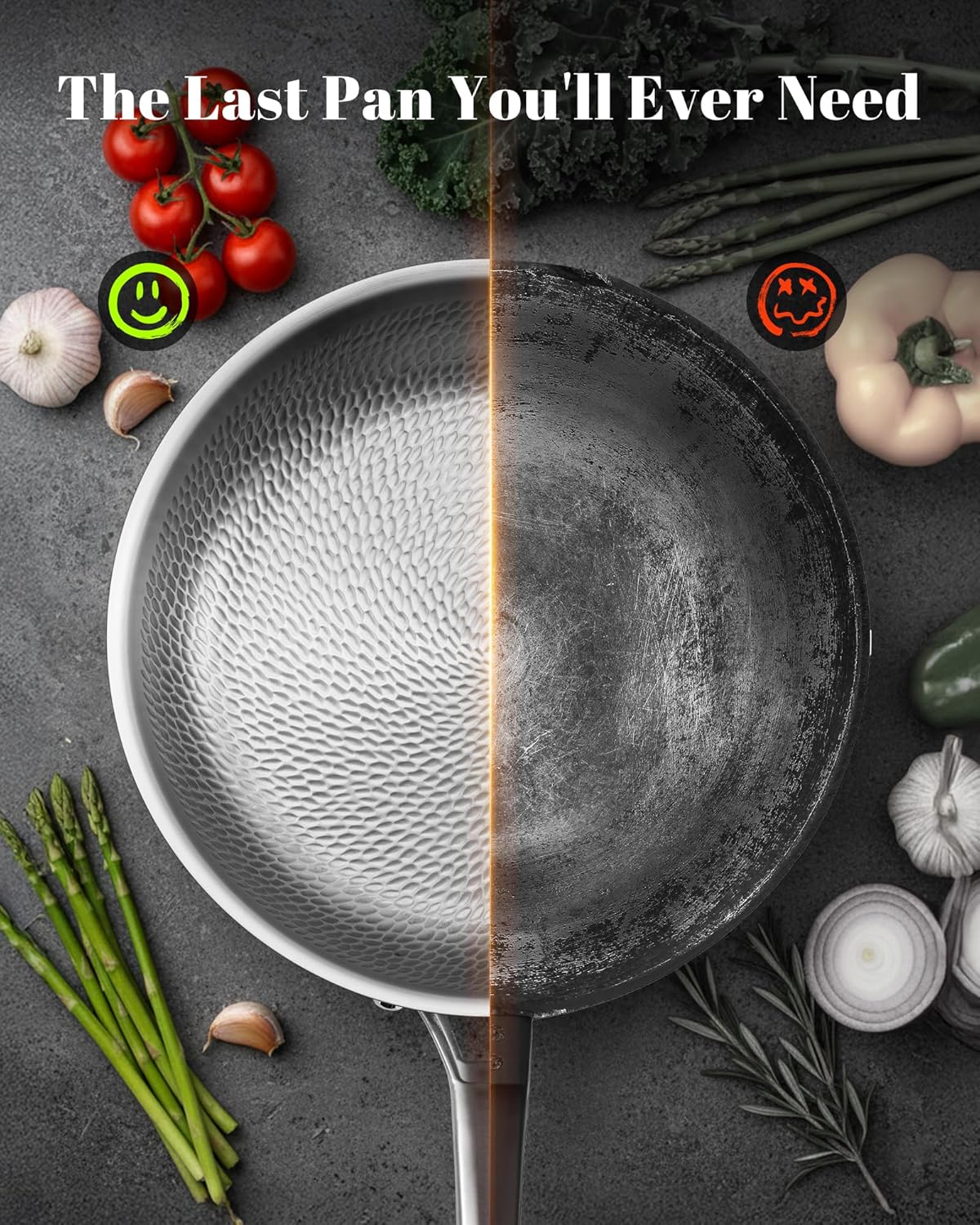 Titanium Wok pans for cooking,13in Pure Titanium Hammered Pro pans, Non Stick Skillet for Cooking, Non-Toxic, PFAS/PFOA/PTFE Free Cookware, Dishwasher&Oven Safe, Kitchen Induction Compatible