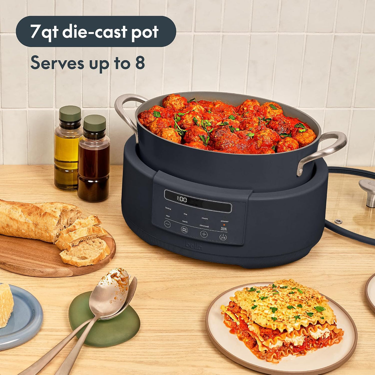 bella Multi 10-in-1 7qt MultiCooker, Non-Toxic, Nonstick Coating, Slate