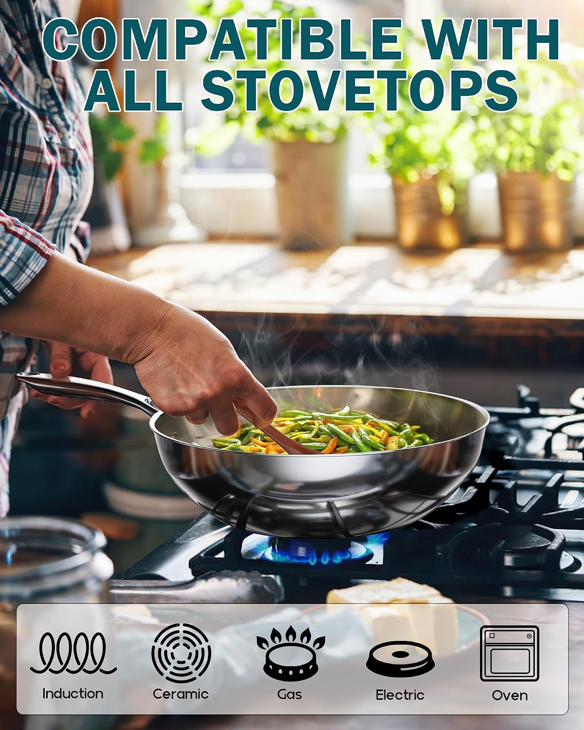 Cooks Standard 10.5" Multi-Ply Clad Stainless Steel Stir Fry Pan with Lid