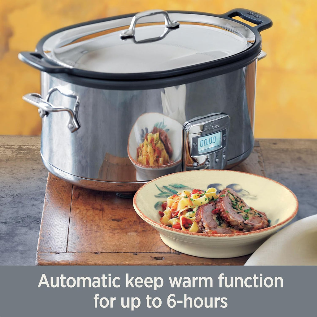All-Clad Stainless Steel Electric Slow Cooker 7-Quart, Programmable LCD Timer, Aluminum Insert, Slow Cookers, Small Kitchen Appliances, Silver