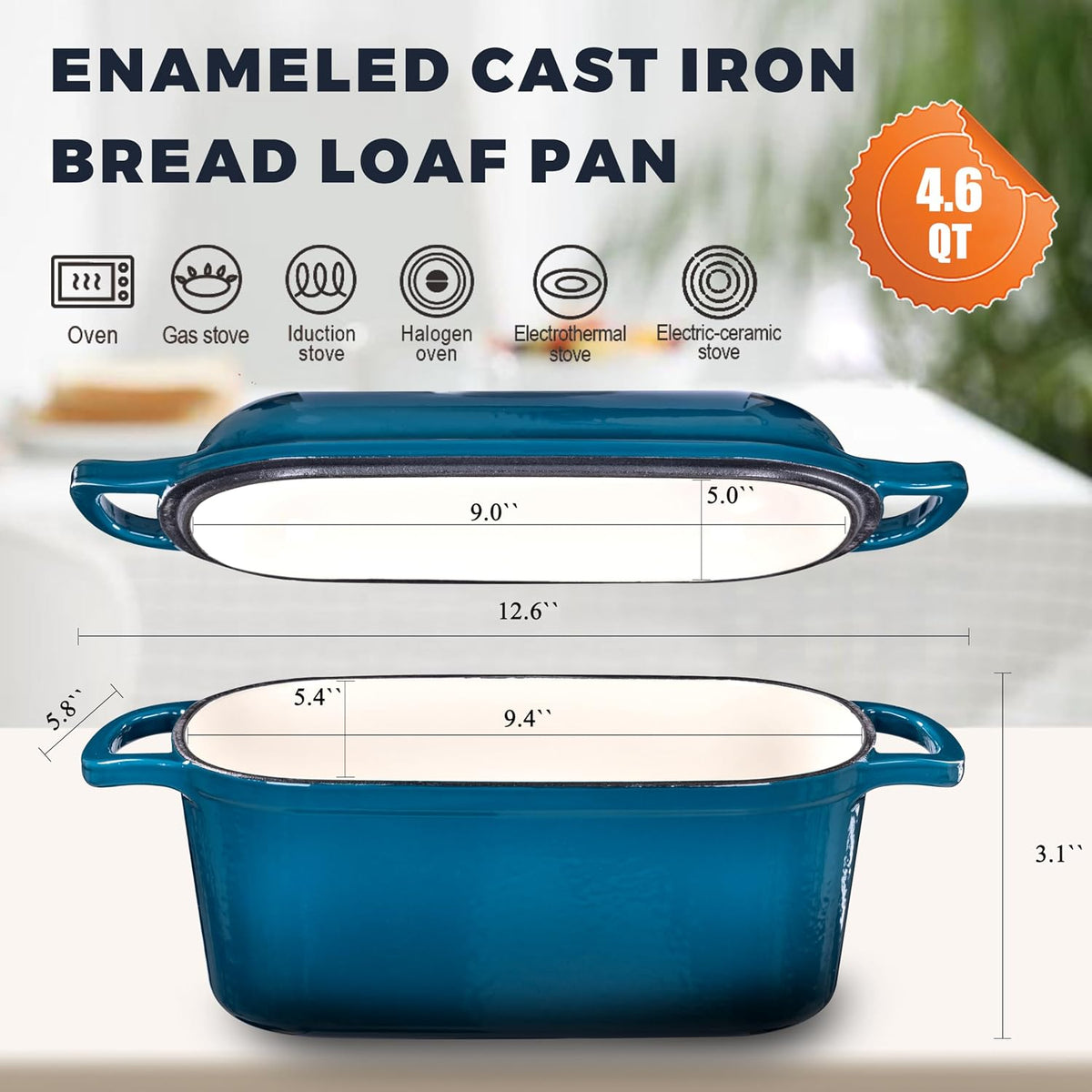 Oval Enameled Cast Iron Dutch Oven for Sourdough Bread Baking