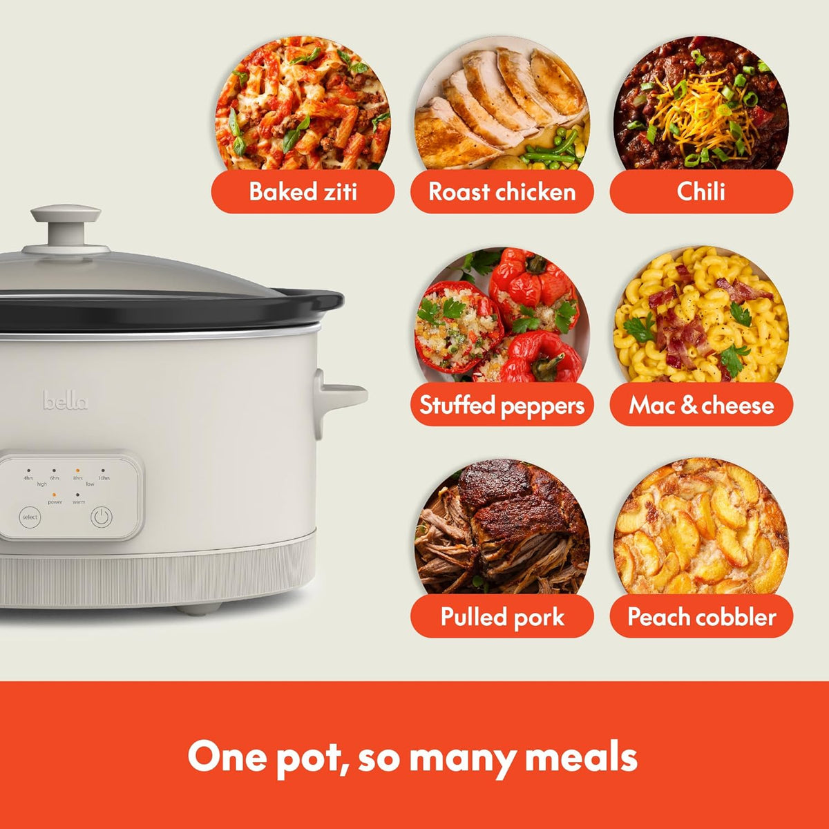 bella SAVOR 6qt Programmable Non-Toxic Slow Cooker, Oatmilk