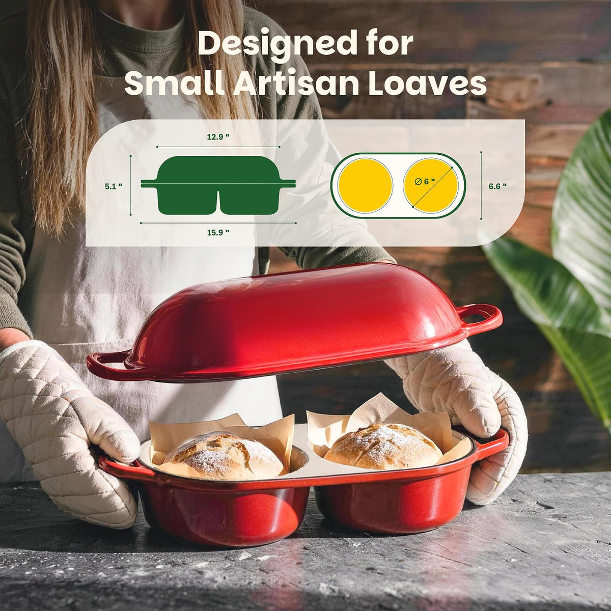 Double Dutch Oven for Sourdough Bread Baking, Cast Iron Dutch Oven [Red]
