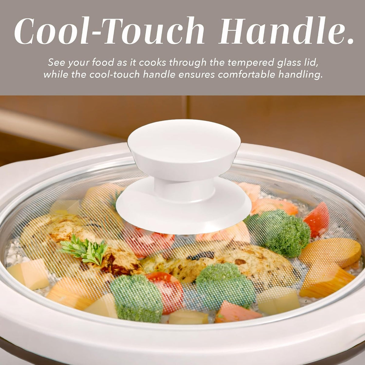 COOK WITH COLOR 2QT Mini Electric Round Slow Cooker - Adjustable Settings, Removable Stoneware Pot, Tempered Glass Lid, Dishwasher Safe, Cool-Touch Side Handles, Cream