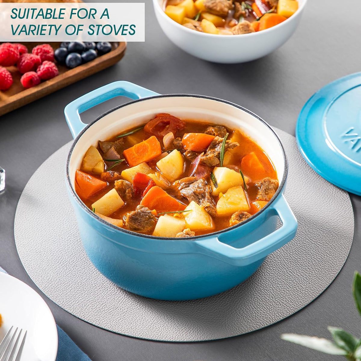 vancasso 2.5 Qt Enameled Cast Iron Dutch Oven with Lid, Blue