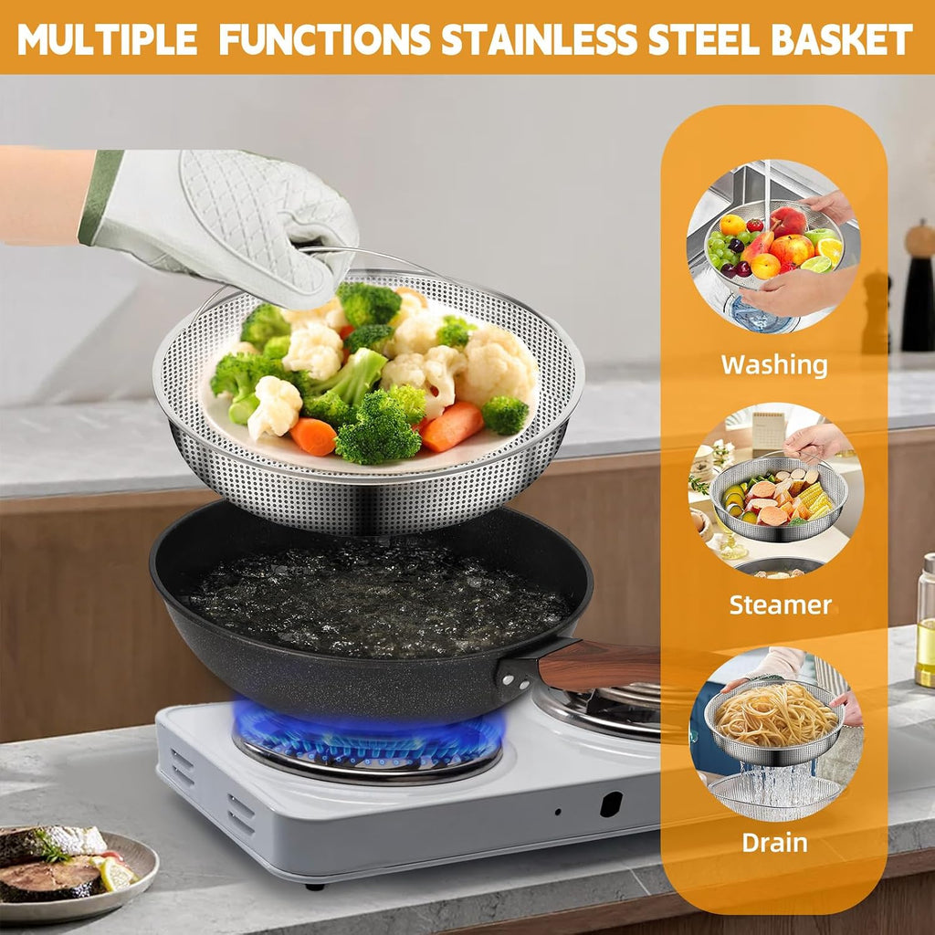 AOSION 13'' Nonstick Wok, Woks & Stir-Fry Pans with Lid and Steamer Basket