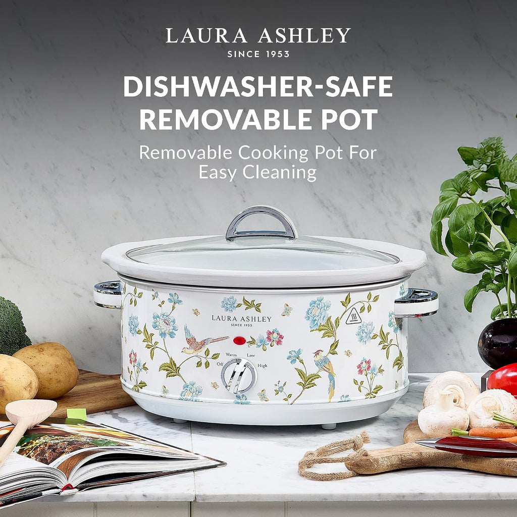 Laura Ashley Elveden White Small Slow Cookers 3.7 Quarts,Slow Cooker 3.7QT