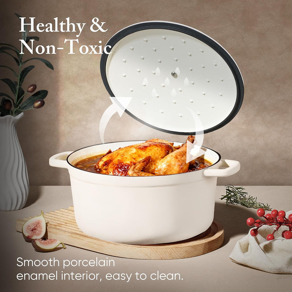 CAROTE Enameled Cast Iron Dutch Oven Pot with Lid, 4 QT Dutch Ovens, Heavy-Duty Cast Iron Pot for Sourdough Bread Baking, Braising, Stews, Roasting, Healthy & Non-Toxic, Dual Handles, All Stovetop Compatible, Oven Safe up to 500° F, Cream White