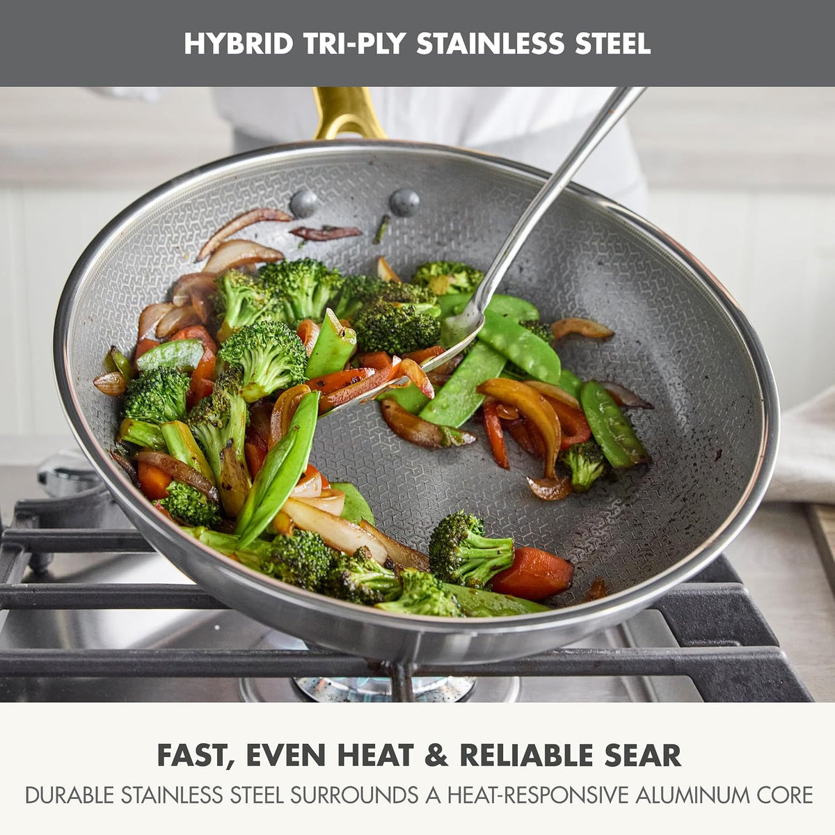 GreenPan Hybrid APEX 11" Tri-Ply Stainless Steel Wok, Ceramic Nonstick Pan