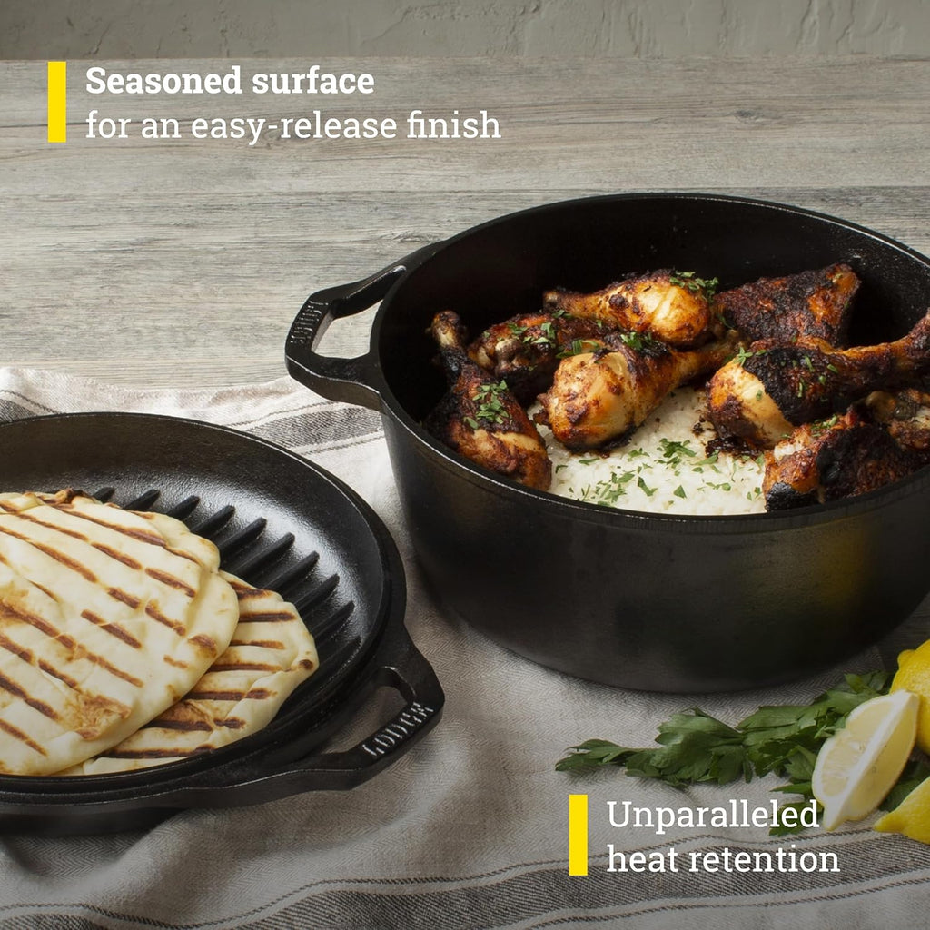 Lodge Chef Collection 6 Quart Pre-Seasoned Cast Iron Double Dutch Oven