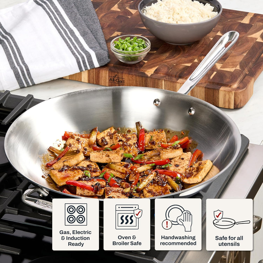 All-Clad D3® Stainless Steel 14" Wok Pan with Lid, Made in the USA
