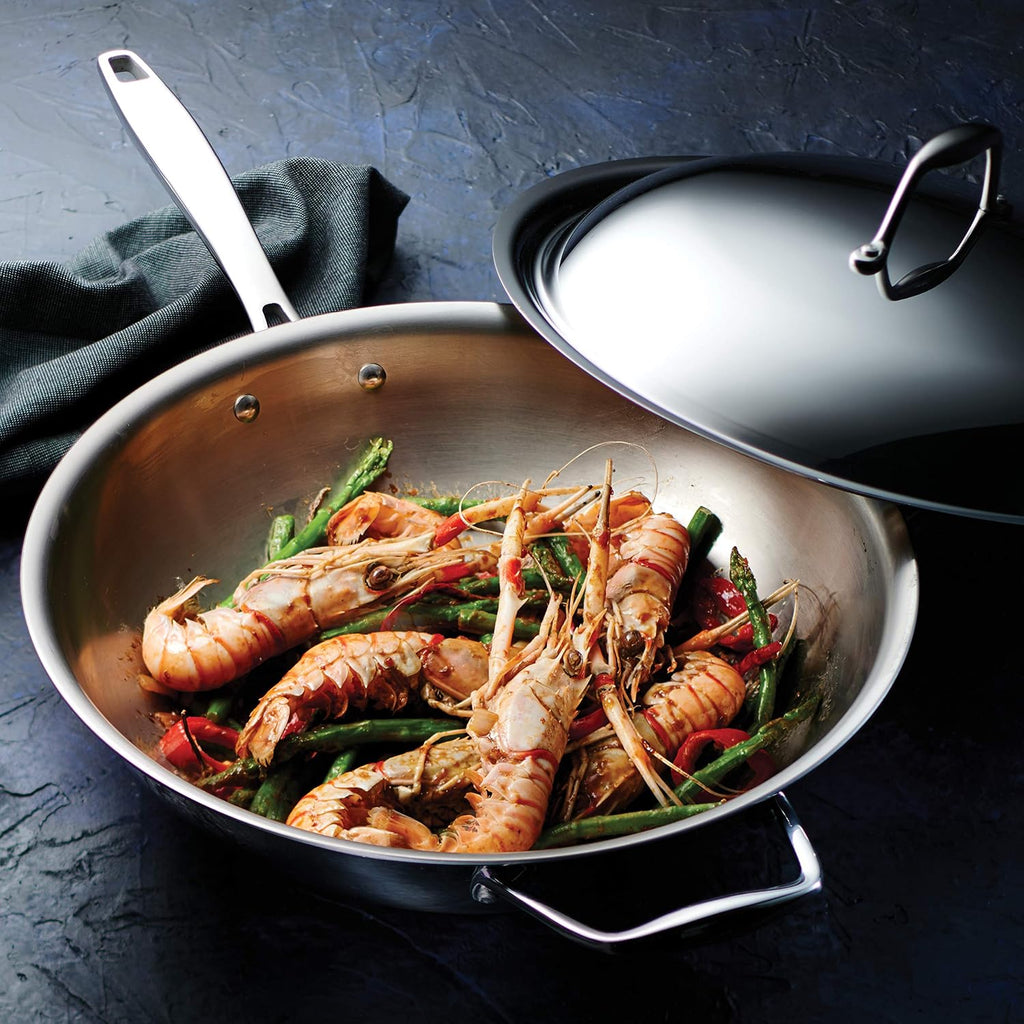Tramontina Signature Tri-Ply Clad Stainless Steel 12.5-Inch Wok with lid