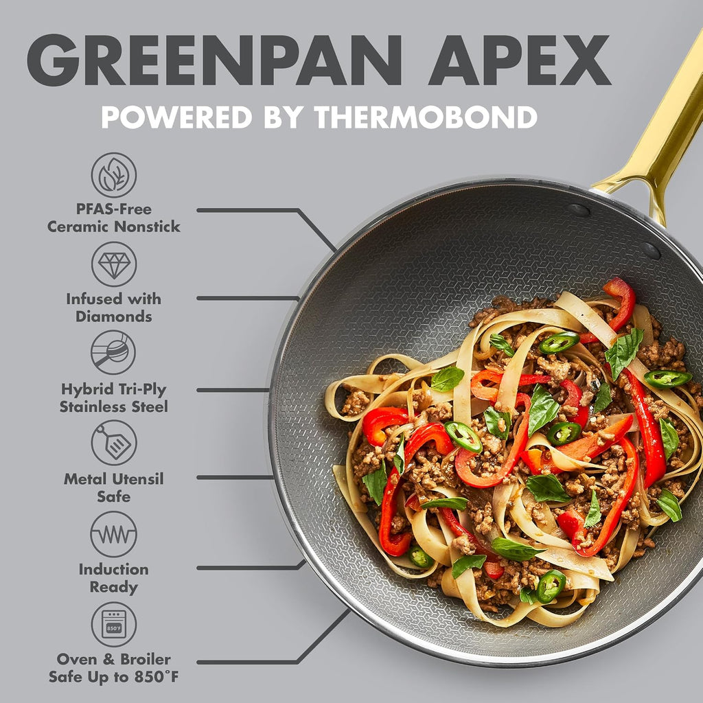 GreenPan Hybrid APEX 11" Tri-Ply Stainless Steel Wok, Ceramic Nonstick Pan