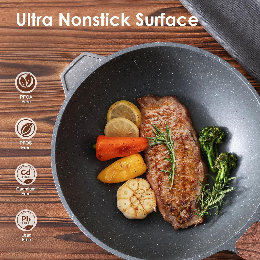 SENSARTE Nonstick Wok Pan with Lid 11Inch, Healthy Stir-fry Pan Chef's Pan