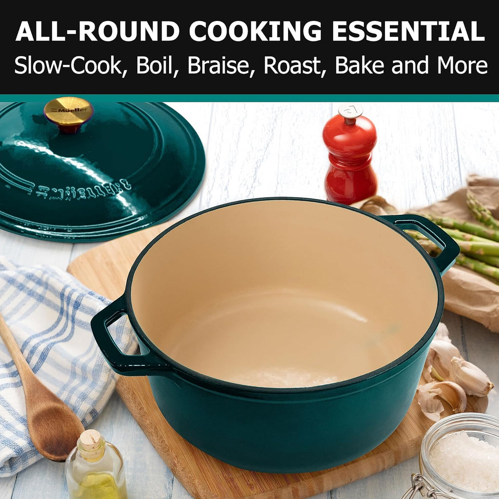 Mueller DuraCast 6 Quart Enameled Cast Iron Dutch Oven Pot with Lid