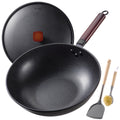 Teewe Carbon Steel Wok, 13" Woks & Stir-fry Pans Nonstick with Glass Lid