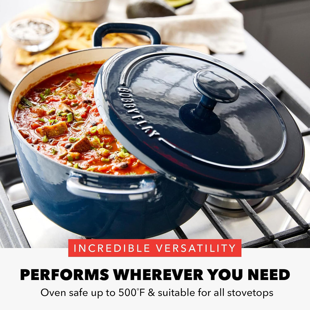 GreenPan x Bobby Flay 5.5QT Enameled Cast Iron Dutch Oven With Lid, Navy