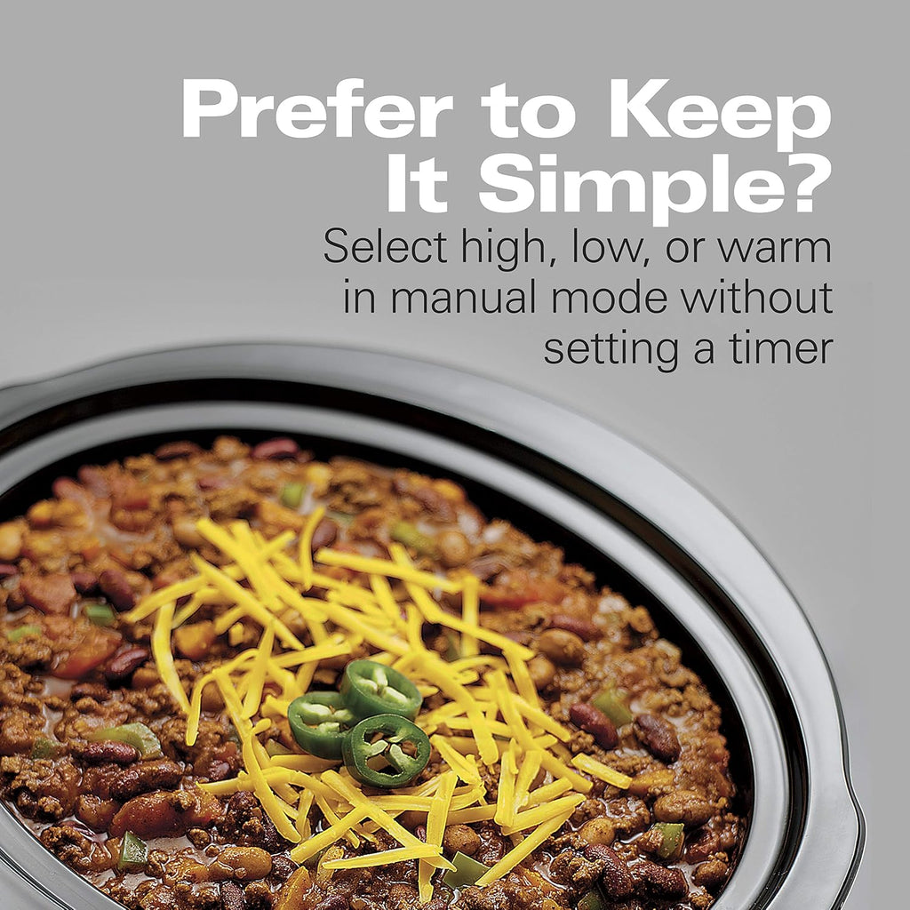 Hamilton Beach 33861 Portable Programmable Slow Cooker, Dishwasher Safe Crock, 6 Qt, FlexCook Dual Digital Timer/2 Heat Settings, Lid Lock for Easy Travel, Silver