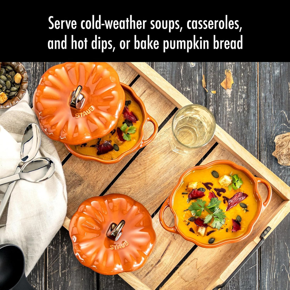 STAUB Ceramic 0.75-qt Petite Pumpkin, Oven & Stove Safe up to 572°F, Pumpkin Dish, Baking Candy Burnt Orange