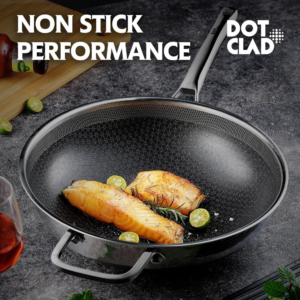 Wok Pan with Lid, 12 Inch Stainless Steel Nonstick Wok, Stir-Fry Pan