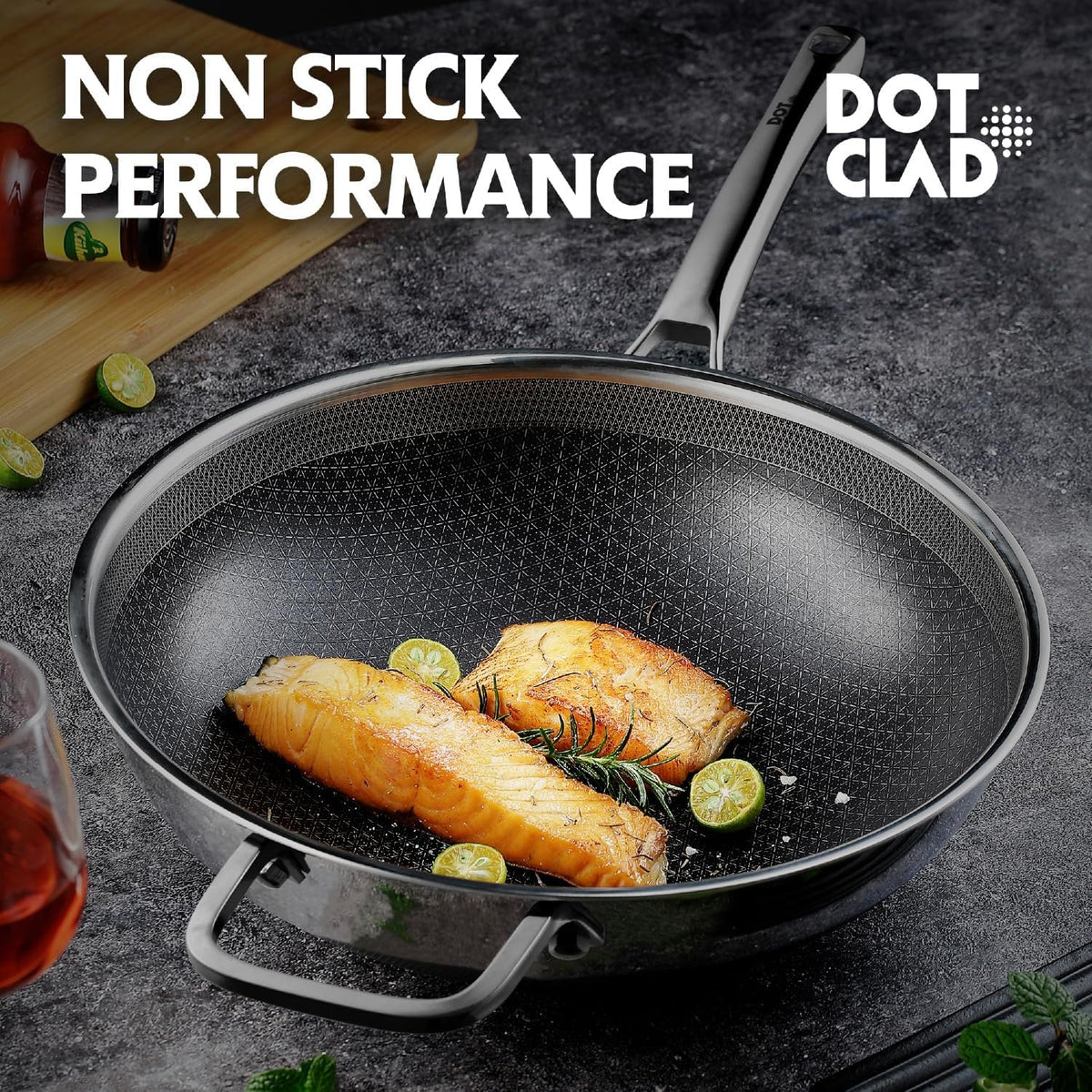 Wok Pan with Lid, 12 Inch Stainless Steel Nonstick Wok, Stir-Fry Pan