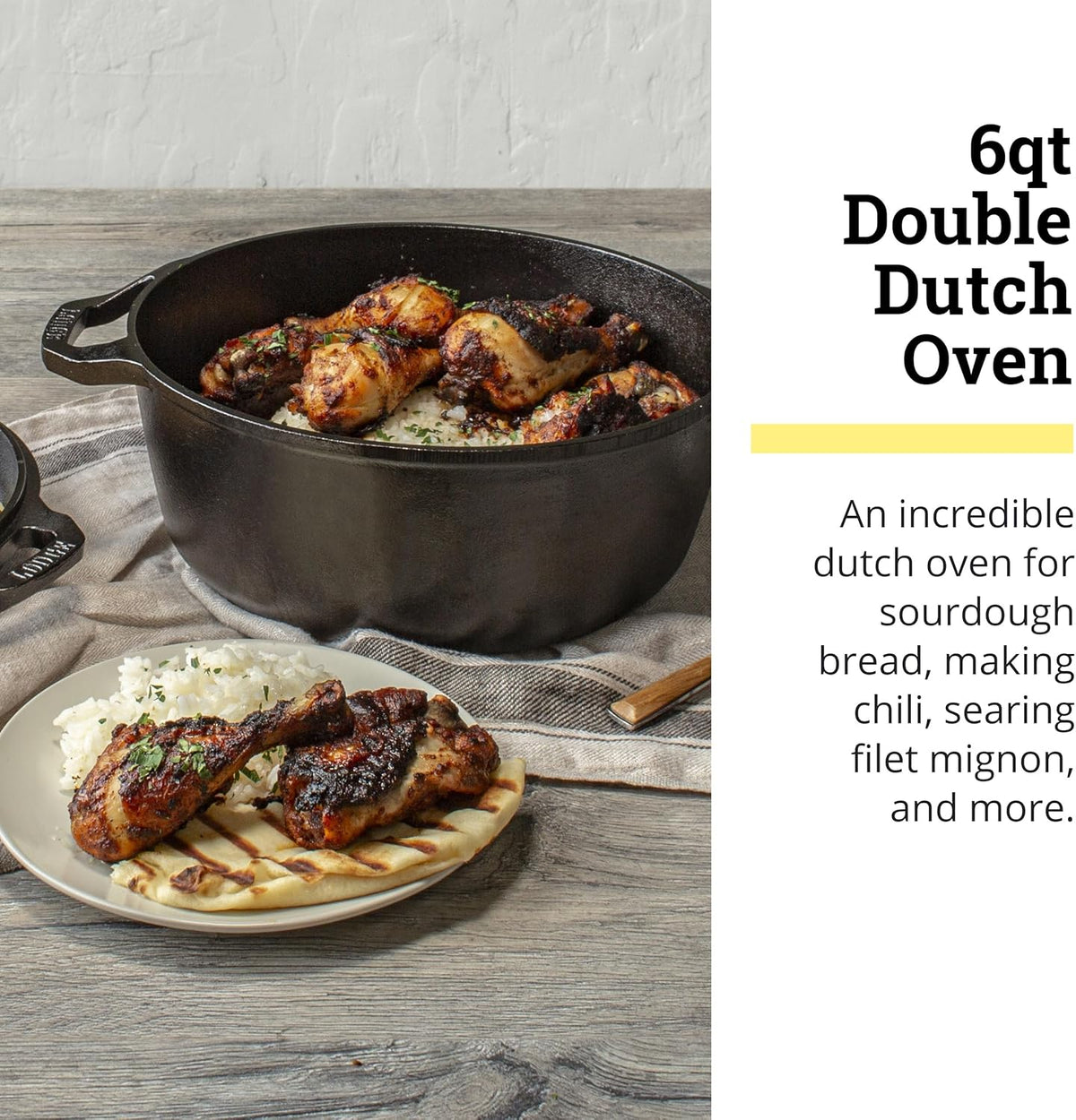 Lodge Chef Collection 6 Quart Pre-Seasoned Cast Iron Double Dutch Oven