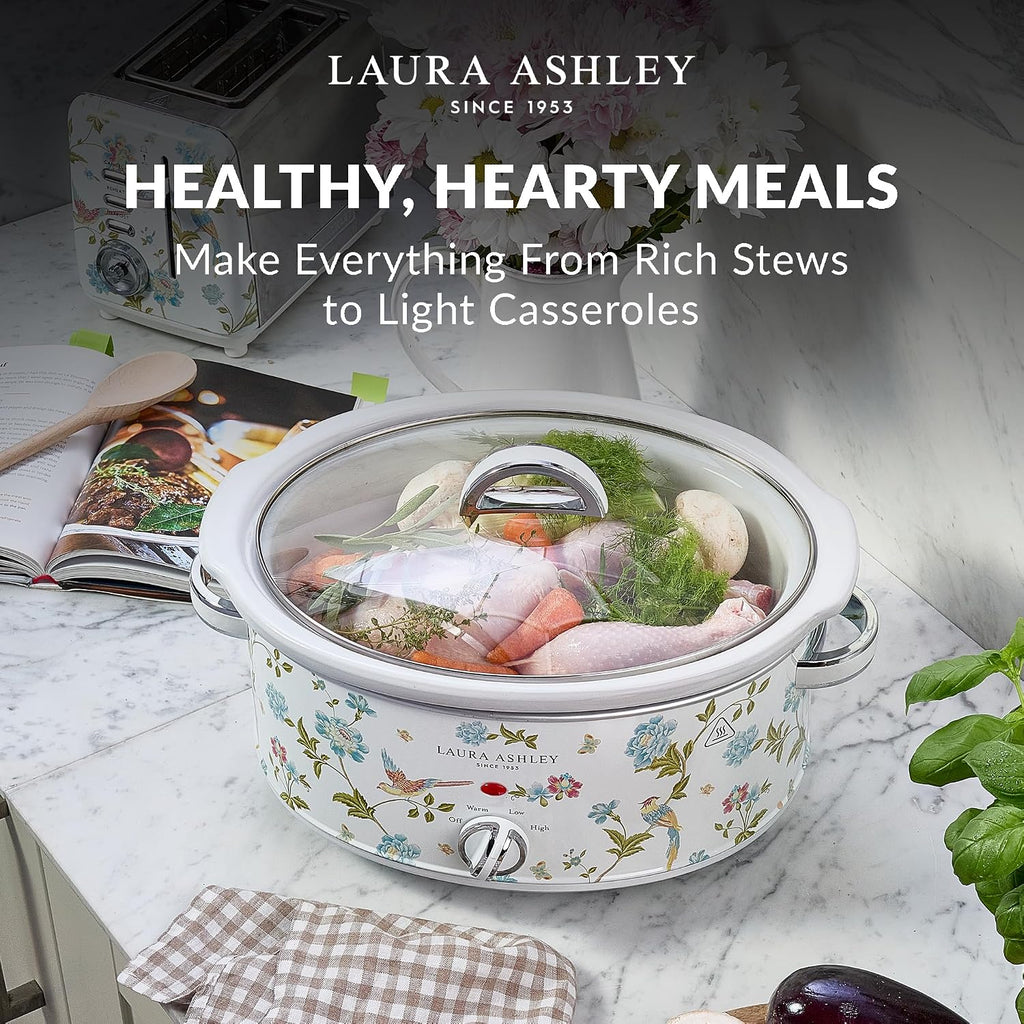 Laura Ashley Elveden White Small Slow Cookers 3.7 Quarts,Slow Cooker 3.7QT