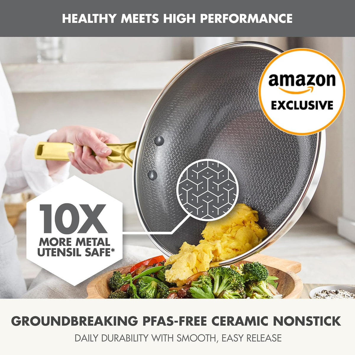 GreenPan Hybrid APEX 11" Tri-Ply Stainless Steel Wok, Ceramic Nonstick Pan