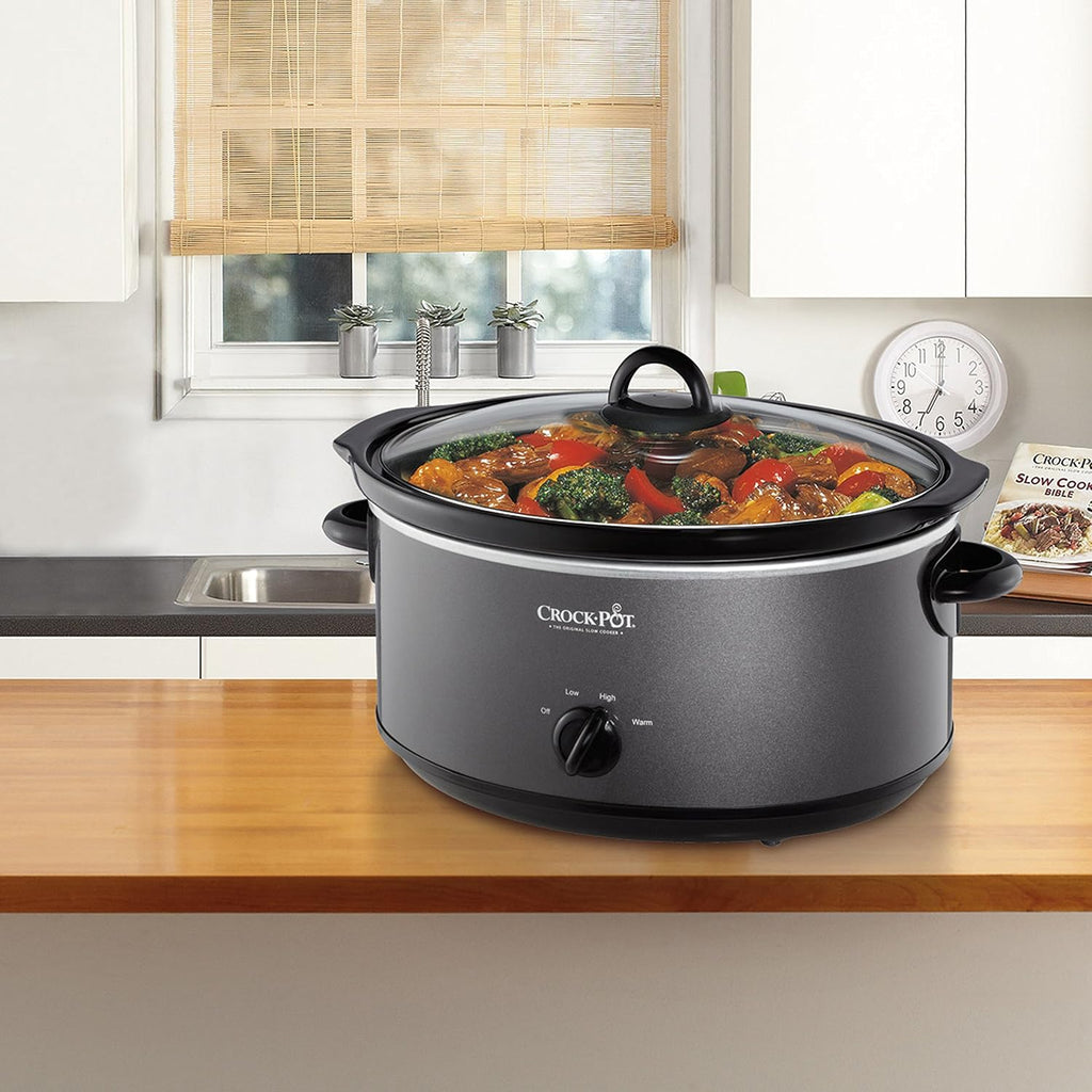 Crock-Pot 7-Quart Manual Slow Cooker, Family Size Serves 8+ People & Fits 6-lb Roast, Removable Stoneware with Warming Setting, Dishwasher Safe for Easy Cleanup, Charcoal