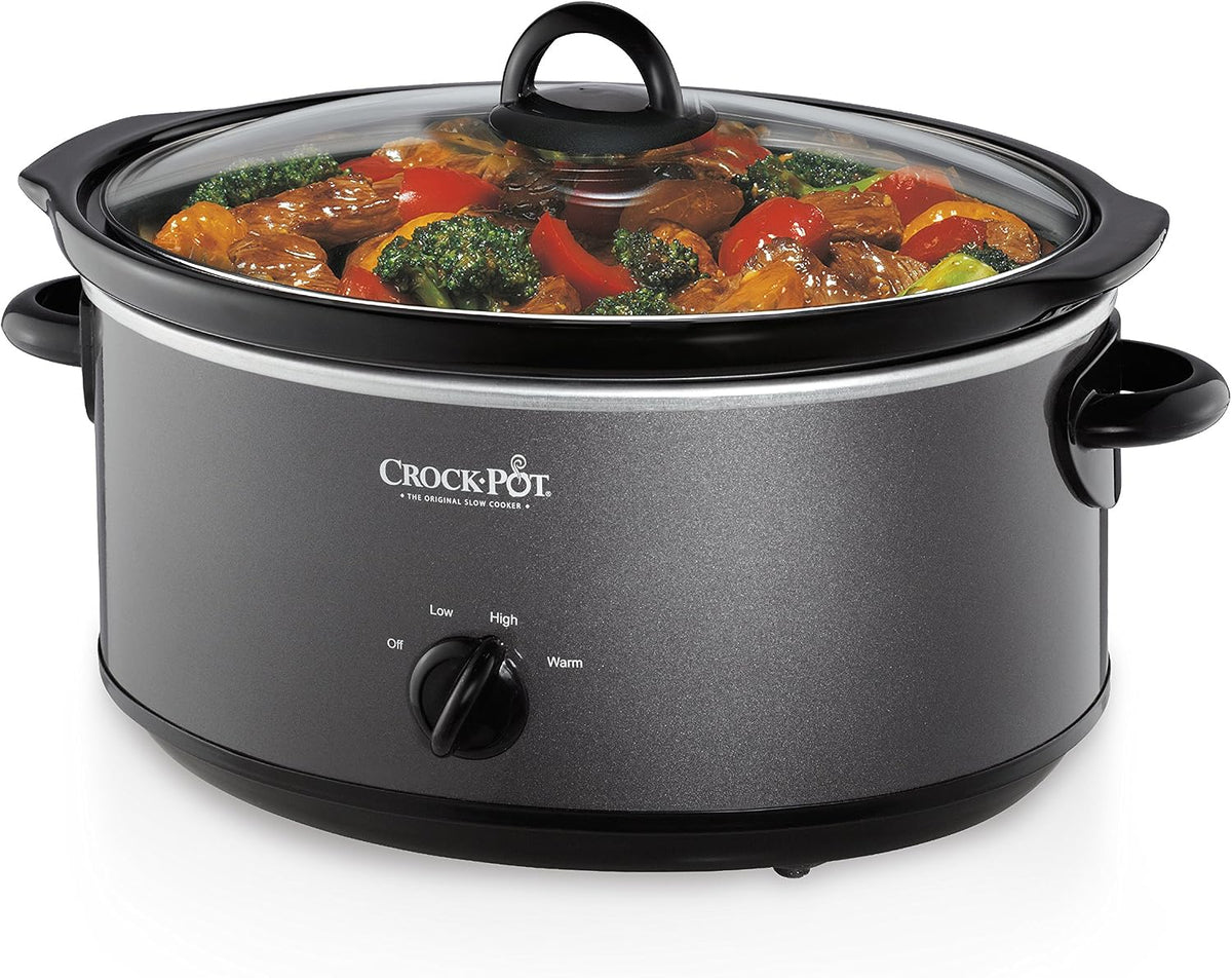 Crock-Pot 7-Quart Manual Slow Cooker, Family Size Serves 8+ People & Fits 6-lb Roast, Removable Stoneware with Warming Setting, Dishwasher Safe for Easy Cleanup, Charcoal