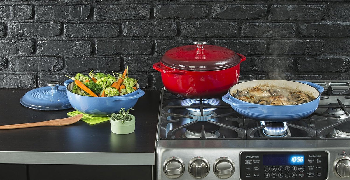 Lodge Essential Enamel Cast Iron Dutch Oven, 4.5 Quart, Caribbean Blue