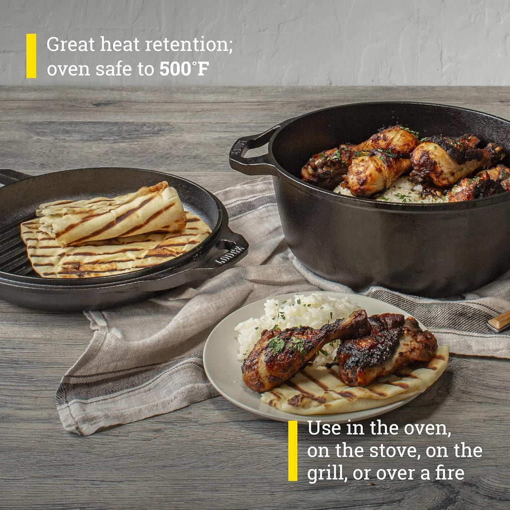 Lodge Chef Collection 6 Quart Pre-Seasoned Cast Iron Double Dutch Oven